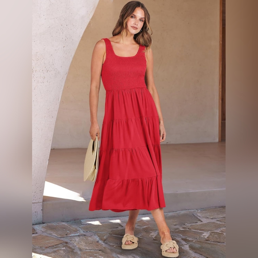 Women's Anrabess Sleeveless Smocked Summer Dress Size M